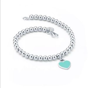 Tiffany Blue Heart Tag Bead Bracelet. Silver